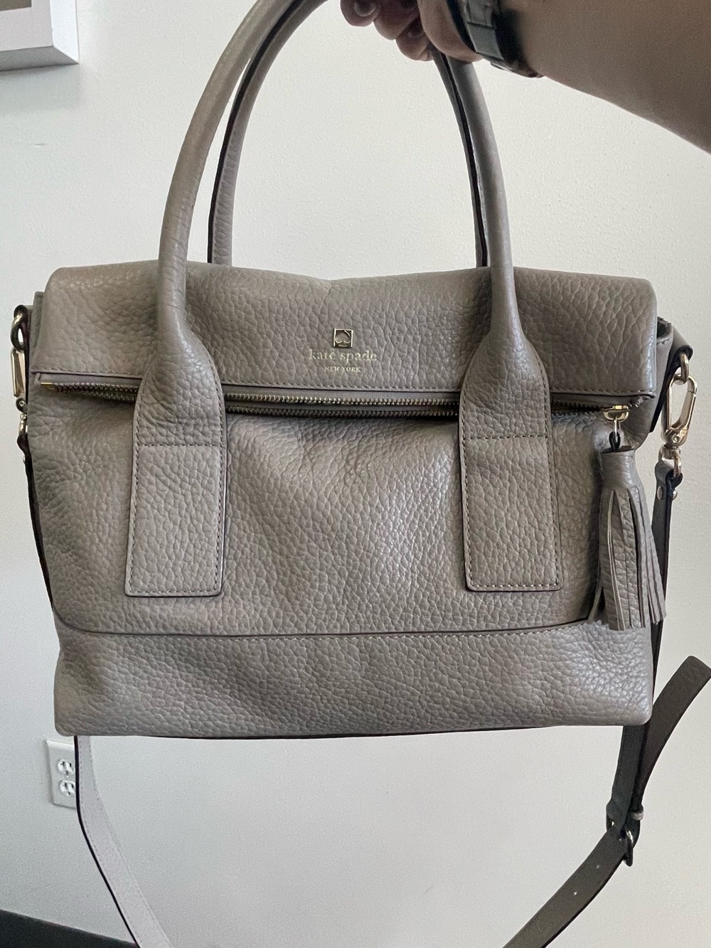 kate spade Pebbled Leather Satchel in Taupe Gray